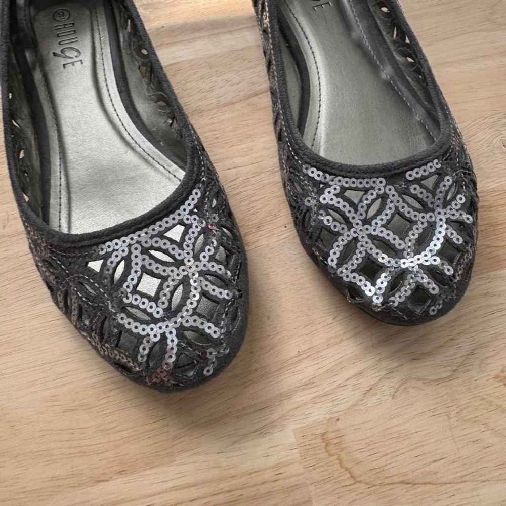 Sequin Cutout Ballet Flat Silver Gray 9 - Picture 4 of 5
